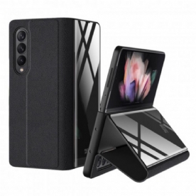 Bescherming Hoesje voor Samsung Galaxy Z Fold 3 5G Folio-hoesje Gehard Glas En Kunstleer