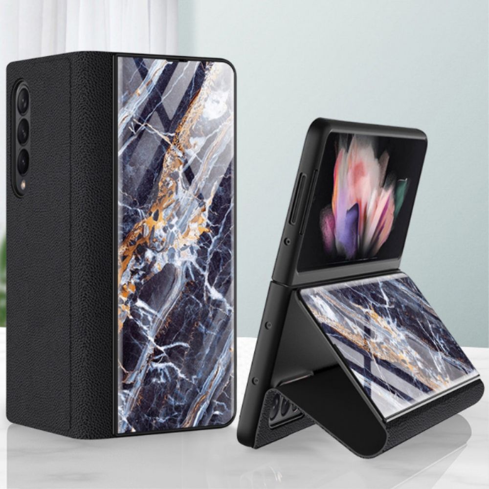 Bescherming Hoesje voor Samsung Galaxy Z Fold 3 5G Folio-hoesje Gehard Glas-marmereffect