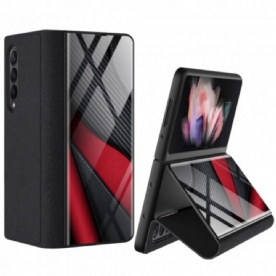 Bescherming Hoesje voor Samsung Galaxy Z Fold 3 5G Folio-hoesje Gkk Carbon Gehard Glas