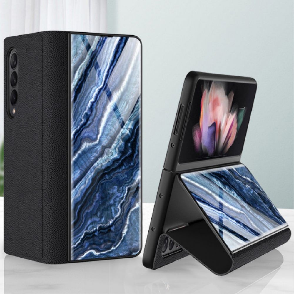 Bescherming Hoesje voor Samsung Galaxy Z Fold 3 5G Folio-hoesje Marmer Gehard Glas