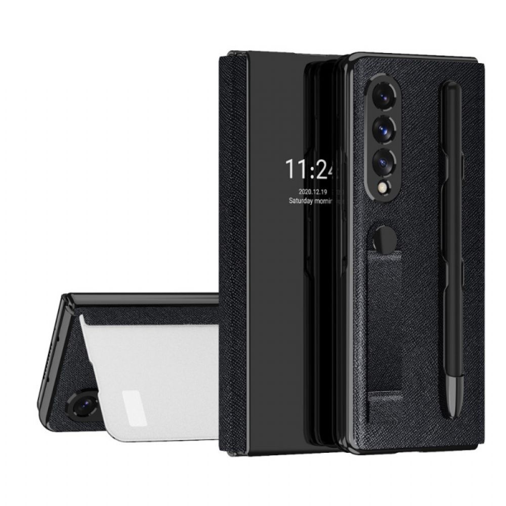 Bescherming Hoesje voor Samsung Galaxy Z Fold 3 5G Folio-hoesje Spiegelpenhouder En Riem