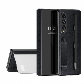 Bescherming Hoesje voor Samsung Galaxy Z Fold 3 5G Folio-hoesje Spiegelpenhouder En Riem