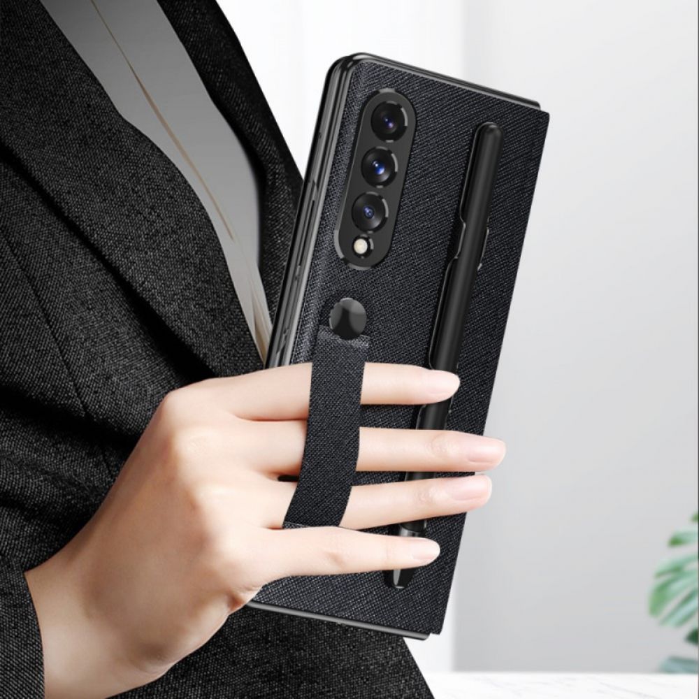 Bescherming Hoesje voor Samsung Galaxy Z Fold 3 5G Folio-hoesje Spiegelpenhouder En Riem