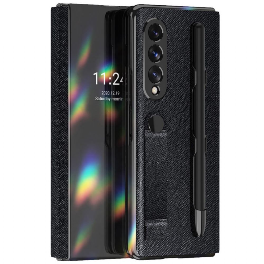 Bescherming Hoesje voor Samsung Galaxy Z Fold 3 5G Folio-hoesje Spiegelpenhouder En Riem