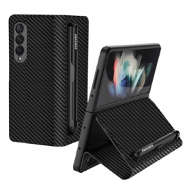 Bescherming Hoesje voor Samsung Galaxy Z Fold 3 5G Folio-hoesje Stylushouder Van Koolstofvezel