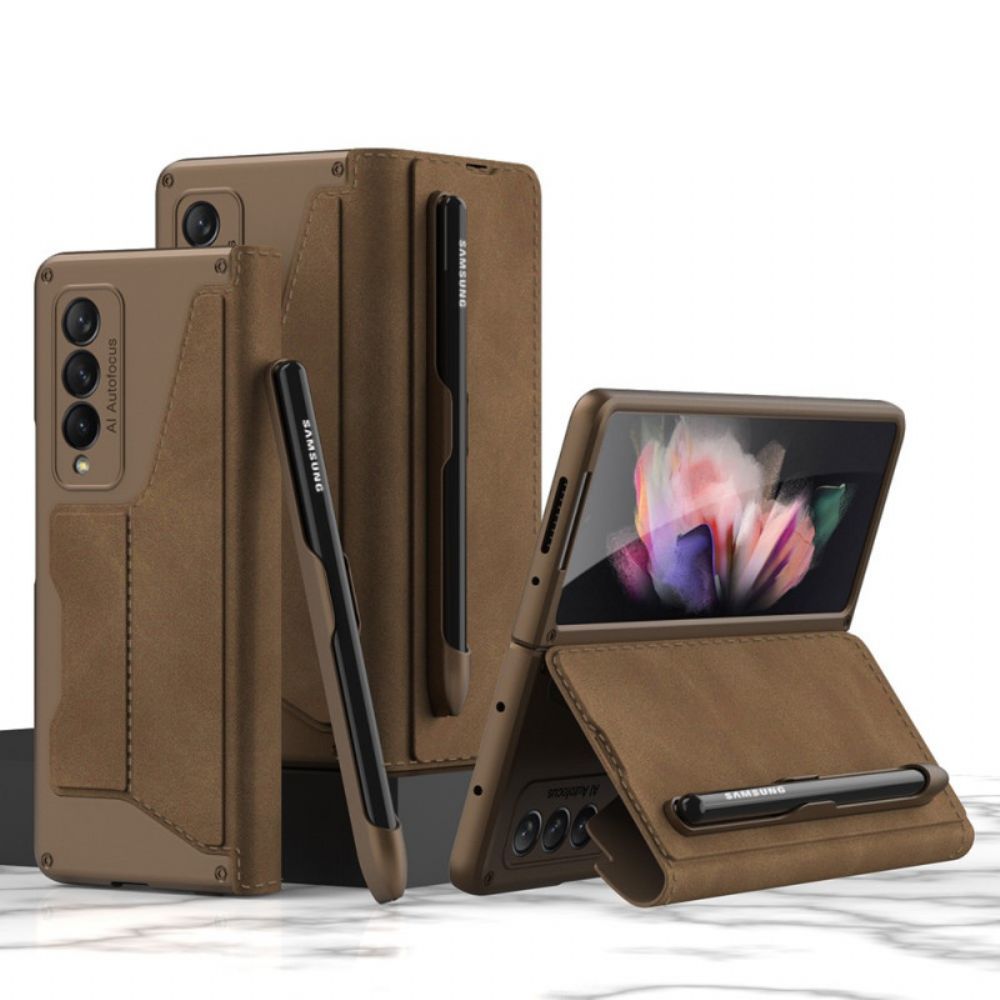 Bescherming Hoesje voor Samsung Galaxy Z Fold 3 5G Folio-hoesje Stylushouder Van Kunstleer Gkk