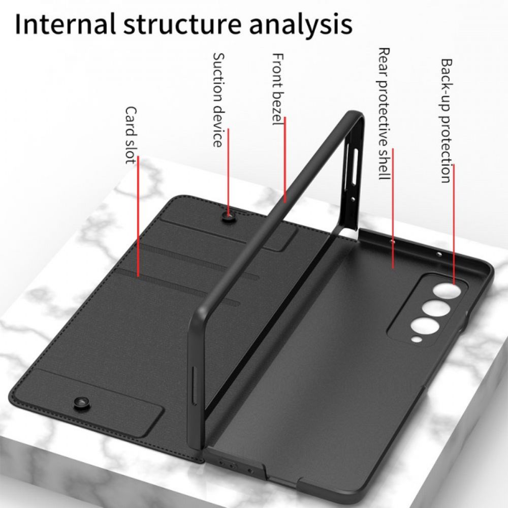 Bescherming Hoesje voor Samsung Galaxy Z Fold 3 5G Folio-hoesje Stylushouder Van Kunstleer Gkk