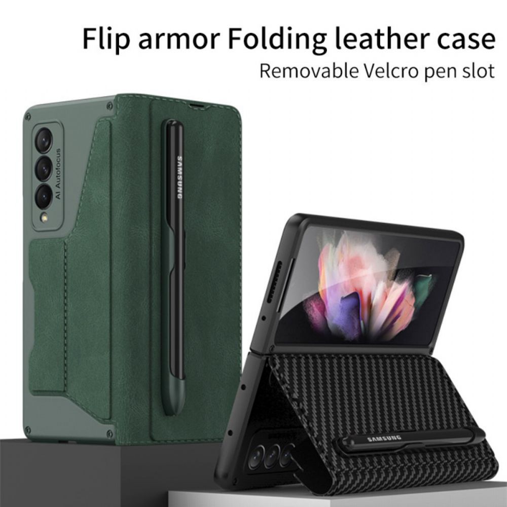 Bescherming Hoesje voor Samsung Galaxy Z Fold 3 5G Folio-hoesje Stylushouder Van Kunstleer Gkk