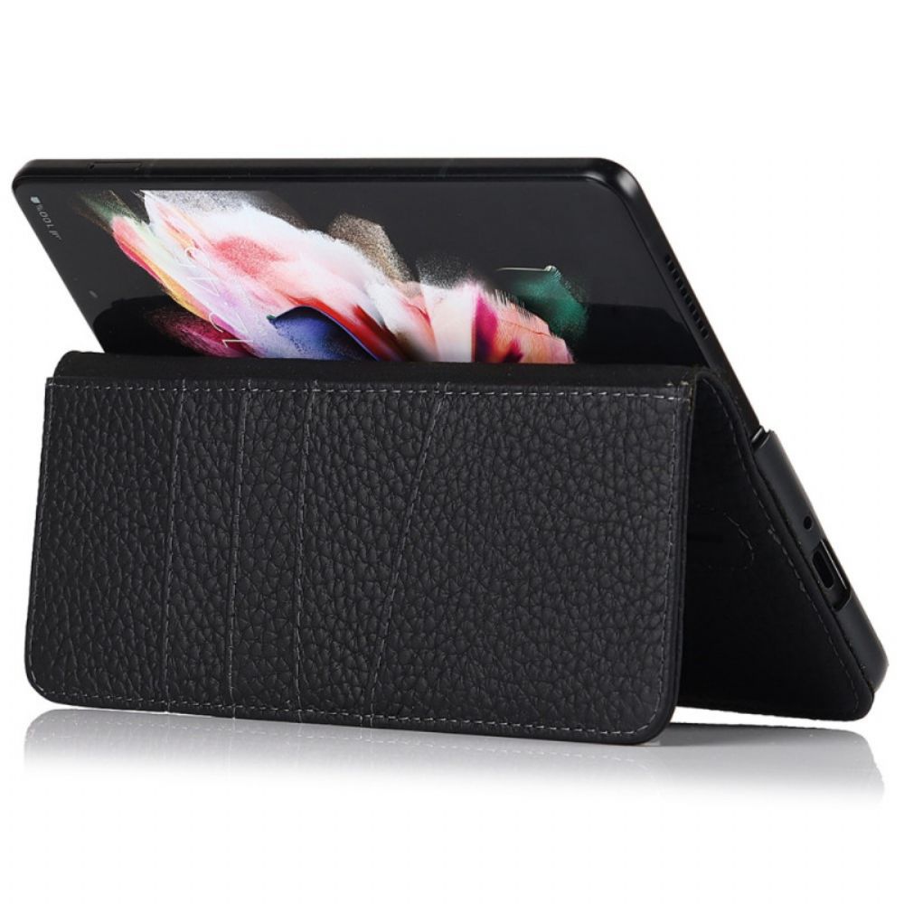 Folio-hoesje voor Samsung Galaxy Z Fold 3 5G Echte Litchi Lederen Stylushouder