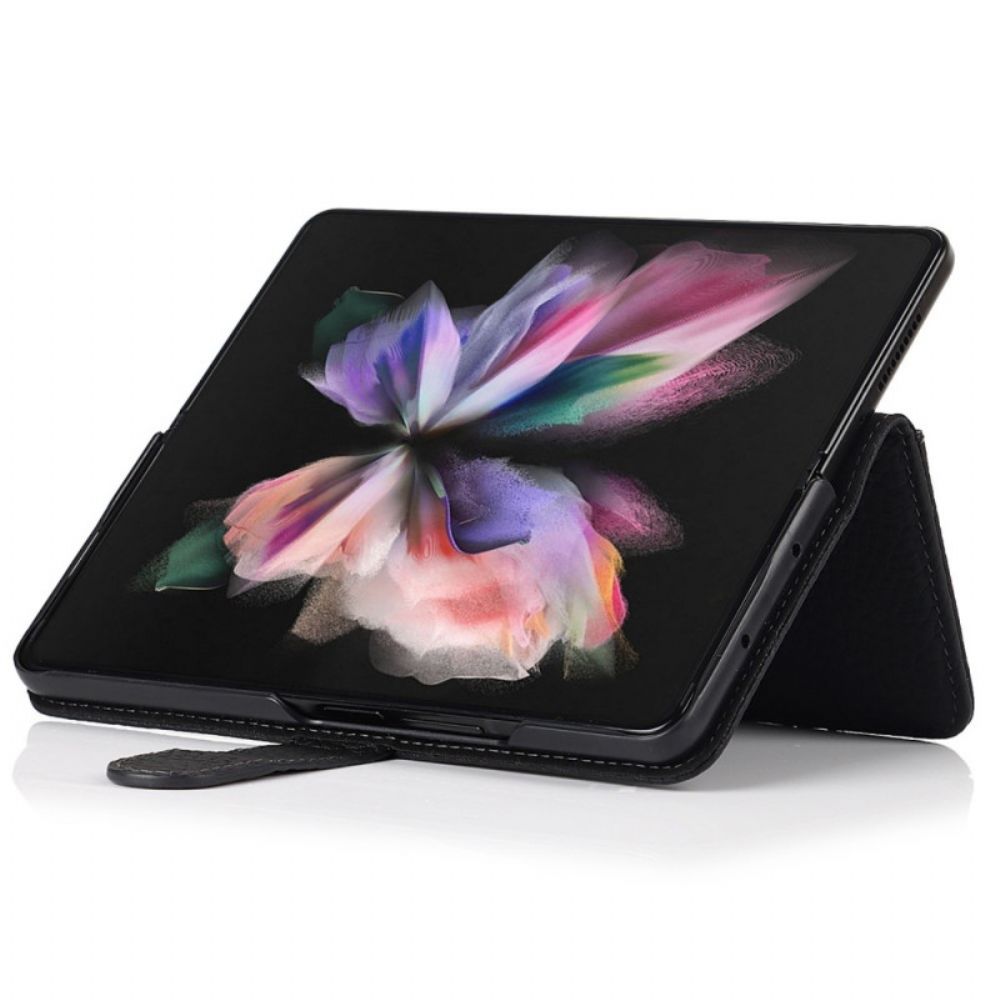 Folio-hoesje voor Samsung Galaxy Z Fold 3 5G Echte Litchi Lederen Stylushouder