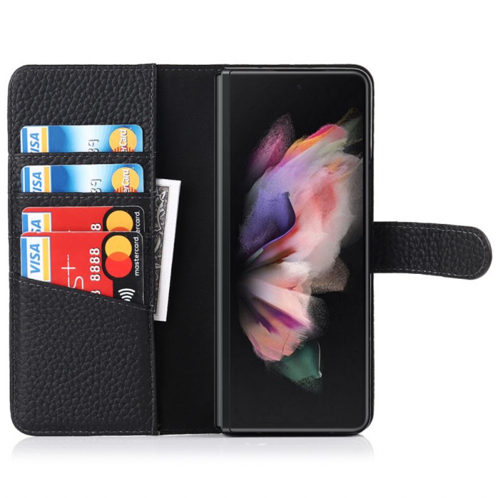 Folio-hoesje voor Samsung Galaxy Z Fold 3 5G Echte Litchi Lederen Stylushouder