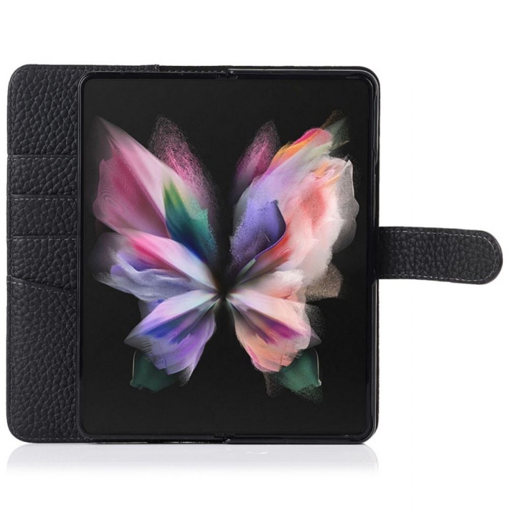 Folio-hoesje voor Samsung Galaxy Z Fold 3 5G Echte Litchi Lederen Stylushouder