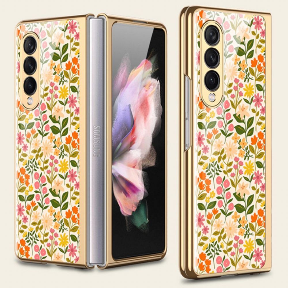 Hoesje voor Samsung Galaxy Z Fold 3 5G Bloemen Gehard Glas