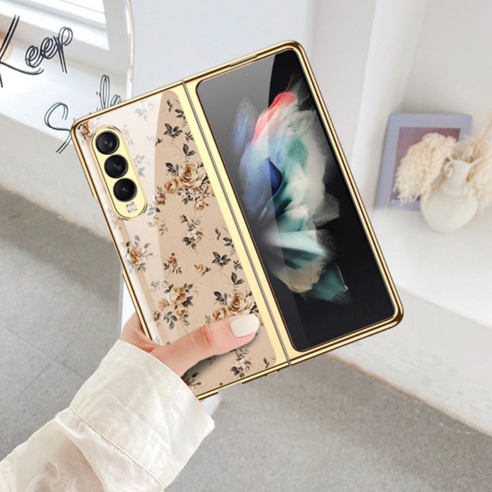 Hoesje voor Samsung Galaxy Z Fold 3 5G Bloemen Gehard Glas