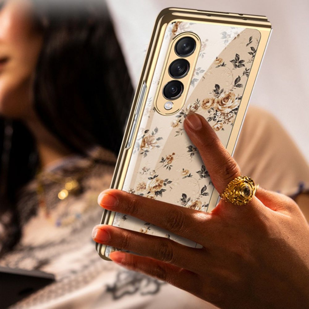 Hoesje voor Samsung Galaxy Z Fold 3 5G Bloemen Gehard Glas