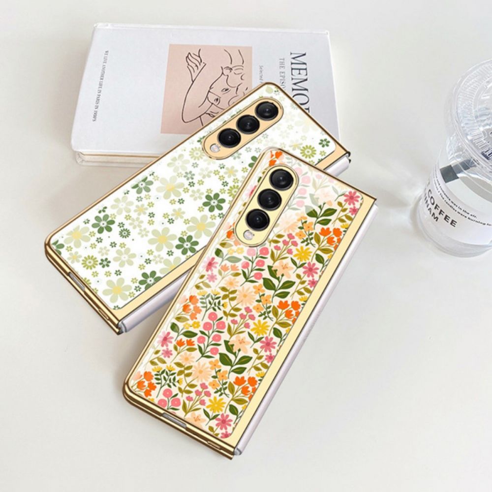 Hoesje voor Samsung Galaxy Z Fold 3 5G Bloemen Gehard Glas