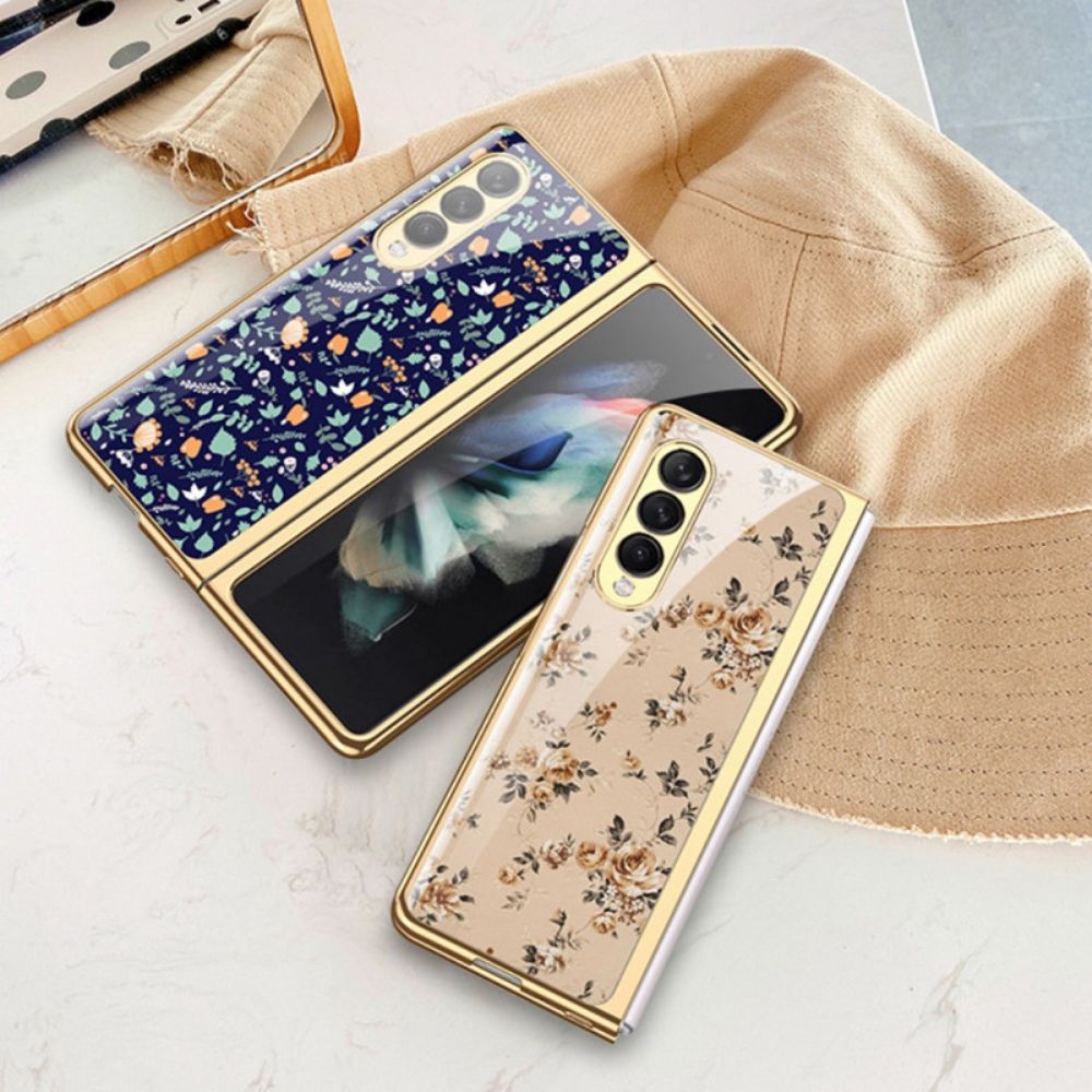 Hoesje voor Samsung Galaxy Z Fold 3 5G Bloemen Gehard Glas