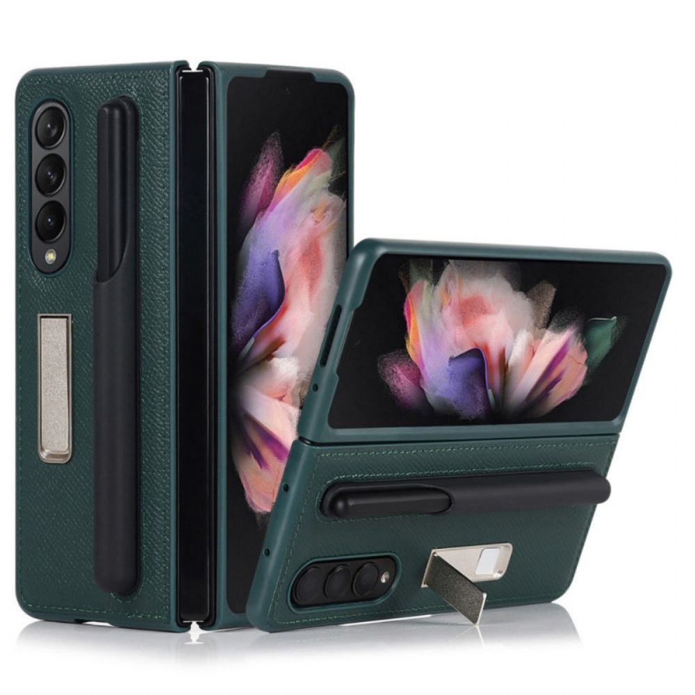 Hoesje voor Samsung Galaxy Z Fold 3 5G Echte Lederen Standaard En Stylushouder