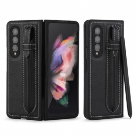 Hoesje voor Samsung Galaxy Z Fold 3 5G Echte Lederen Stylushouder