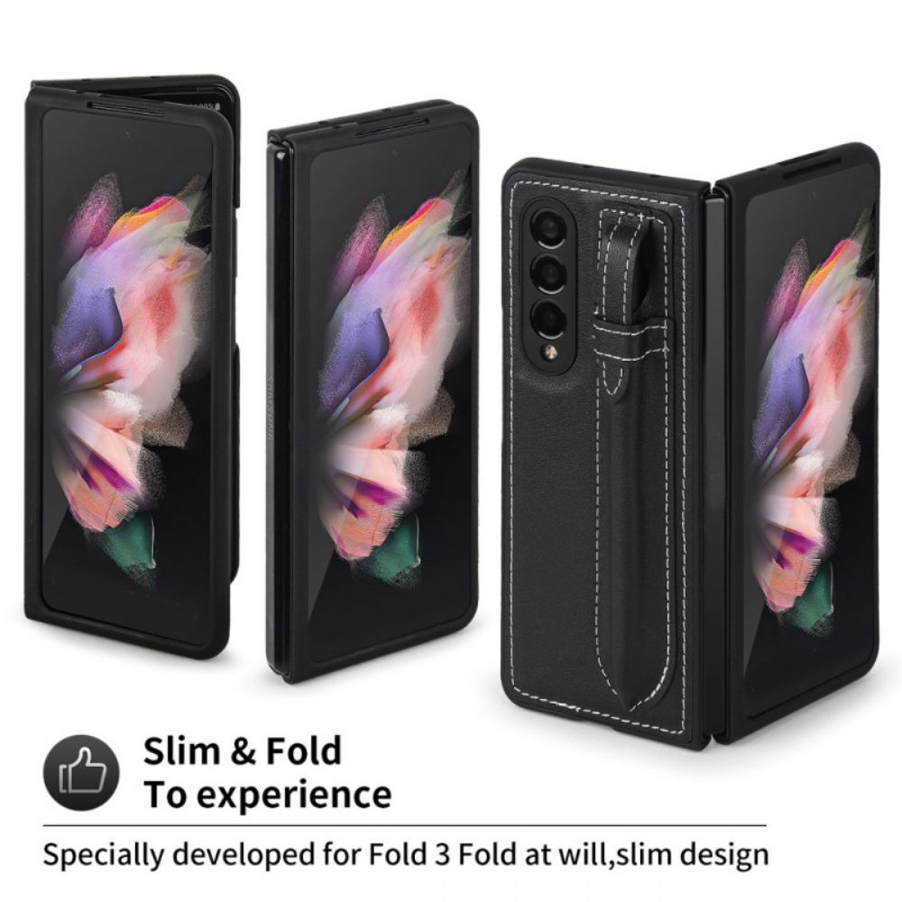 Hoesje voor Samsung Galaxy Z Fold 3 5G Echte Lederen Stylushouder