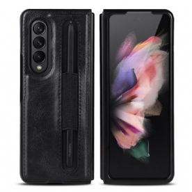 Hoesje voor Samsung Galaxy Z Fold 3 5G Echte Litchi Lederen Stylushouder