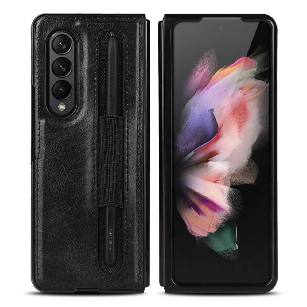 Hoesje voor Samsung Galaxy Z Fold 3 5G Echte Litchi Lederen Stylushouder