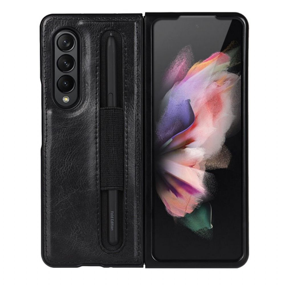 Hoesje voor Samsung Galaxy Z Fold 3 5G Echte Litchi Lederen Stylushouder