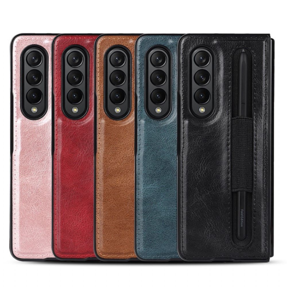 Hoesje voor Samsung Galaxy Z Fold 3 5G Echte Litchi Lederen Stylushouder