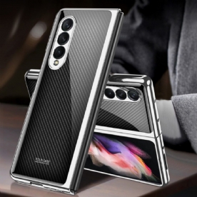 Hoesje voor Samsung Galaxy Z Fold 3 5G Gkk Koolstofvezel Gehard Glas