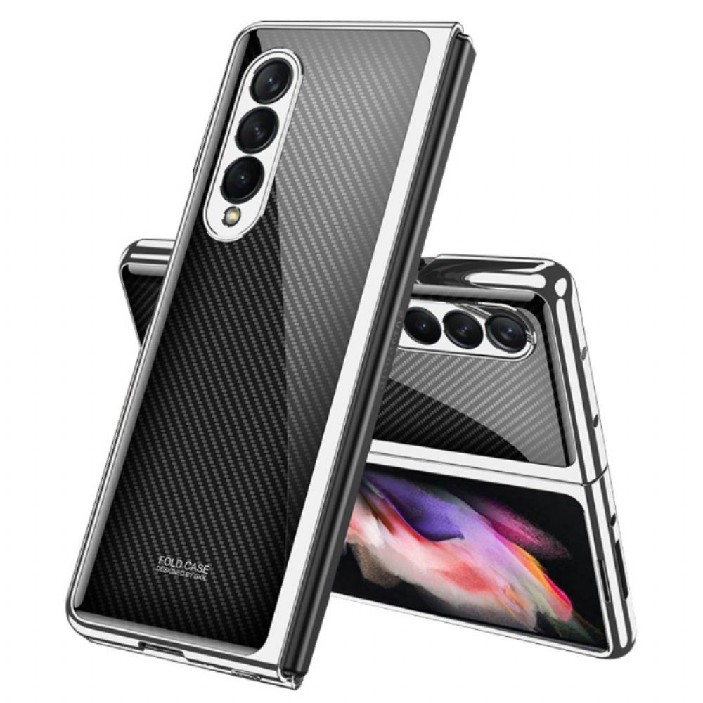 Hoesje voor Samsung Galaxy Z Fold 3 5G Gkk Koolstofvezel Gehard Glas