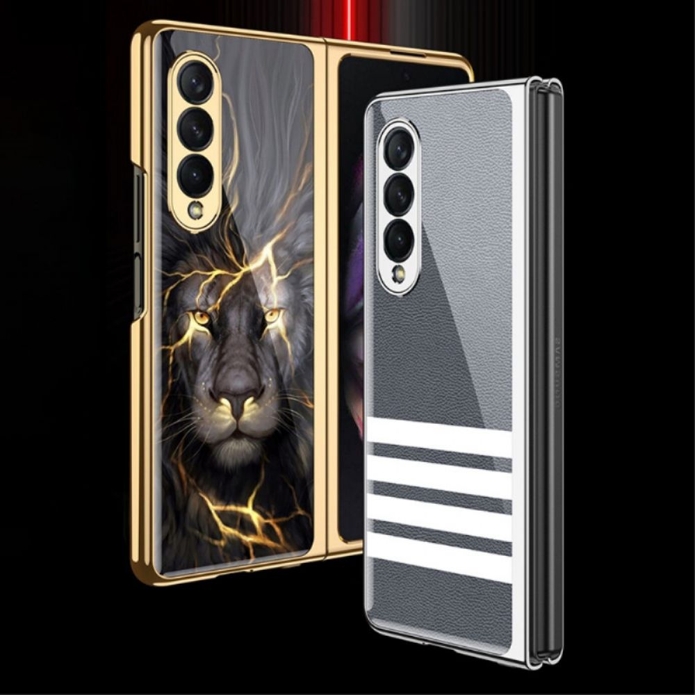 Hoesje voor Samsung Galaxy Z Fold 3 5G Gkk Koolstofvezel Gehard Glas