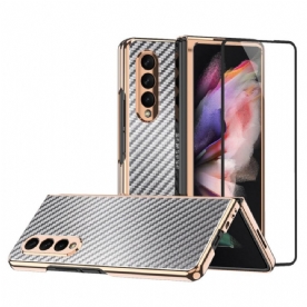 Hoesje voor Samsung Galaxy Z Fold 3 5G Koolstofvezel Met Schermbeschermer