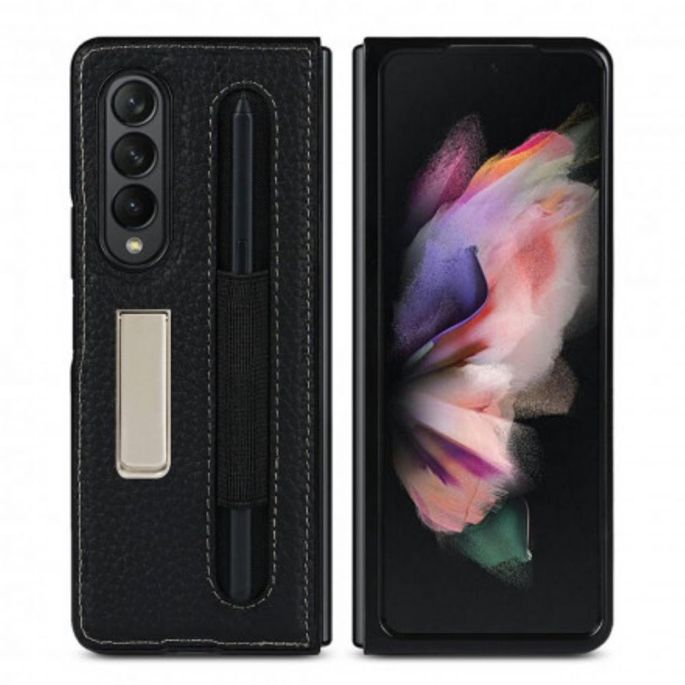 Hoesje voor Samsung Galaxy Z Fold 3 5G Litchi Lederen Achterkant