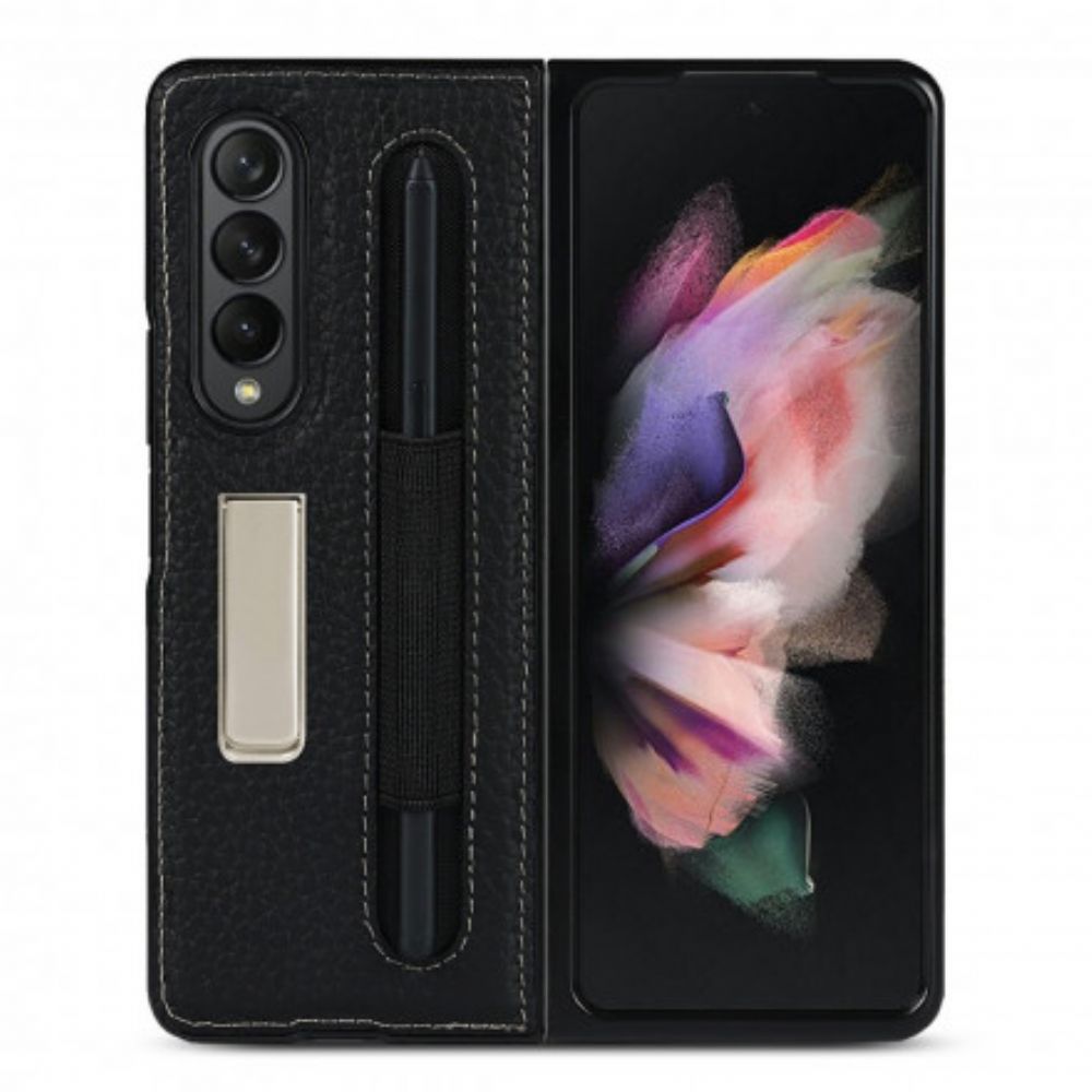 Hoesje voor Samsung Galaxy Z Fold 3 5G Litchi Lederen Achterkant