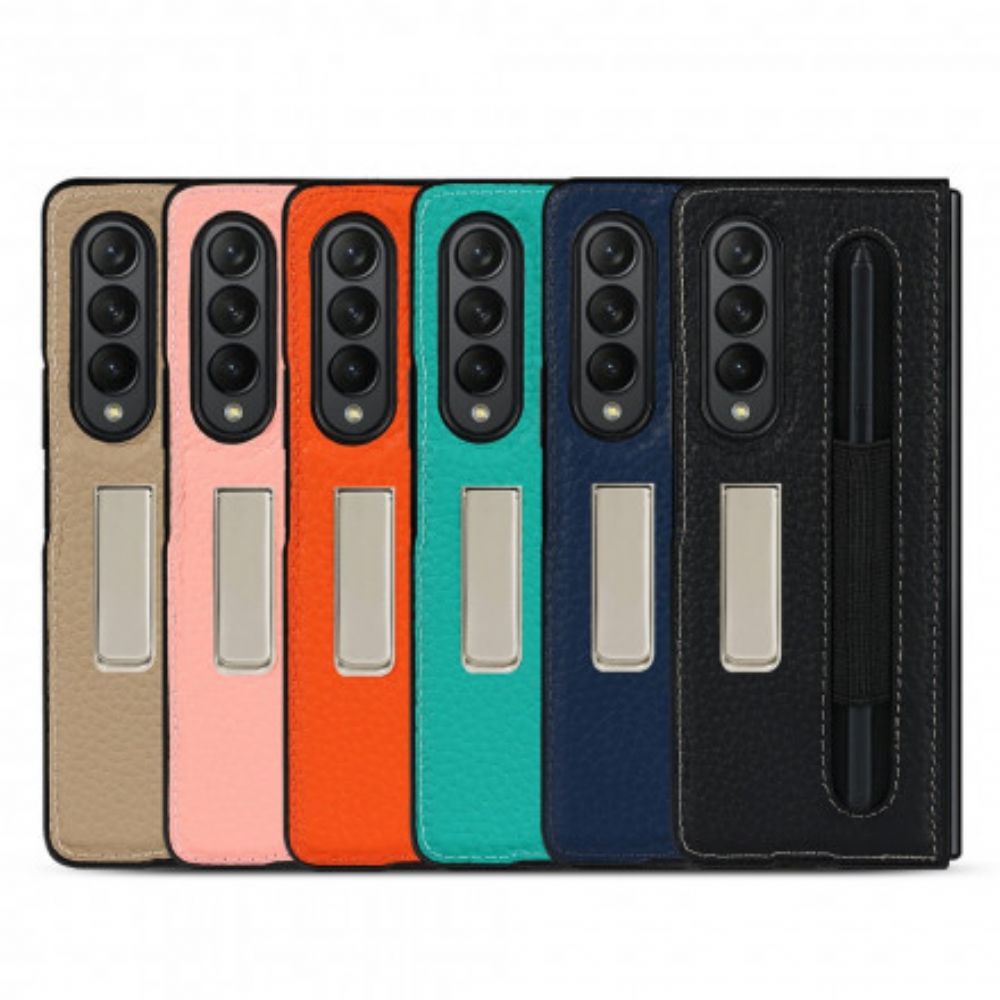 Hoesje voor Samsung Galaxy Z Fold 3 5G Litchi Lederen Achterkant