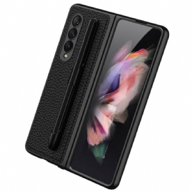 Hoesje voor Samsung Galaxy Z Fold 3 5G Litchi Lederen Gkk-stylushouder