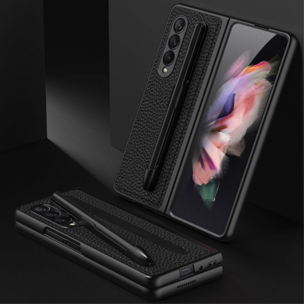 Hoesje voor Samsung Galaxy Z Fold 3 5G Litchi Lederen Gkk-stylushouder