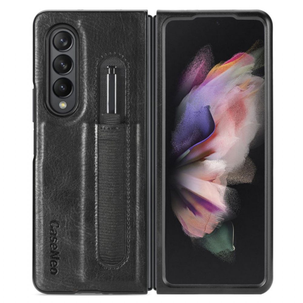 Hoesje voor Samsung Galaxy Z Fold 3 5G Stylushouder In Leerstijl Caseneo