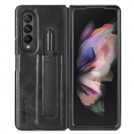 Hoesje voor Samsung Galaxy Z Fold 3 5G Stylushouder In Leerstijl Caseneo