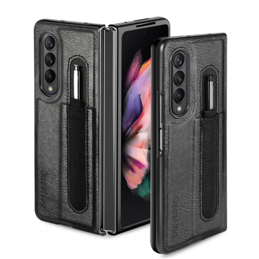 Hoesje voor Samsung Galaxy Z Fold 3 5G Stylushouder In Leerstijl Caseneo