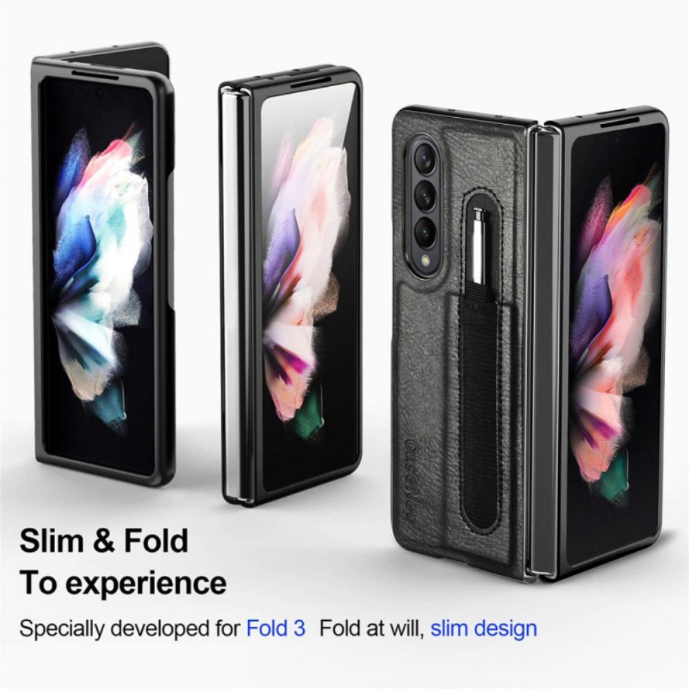 Hoesje voor Samsung Galaxy Z Fold 3 5G Stylushouder In Leerstijl Caseneo