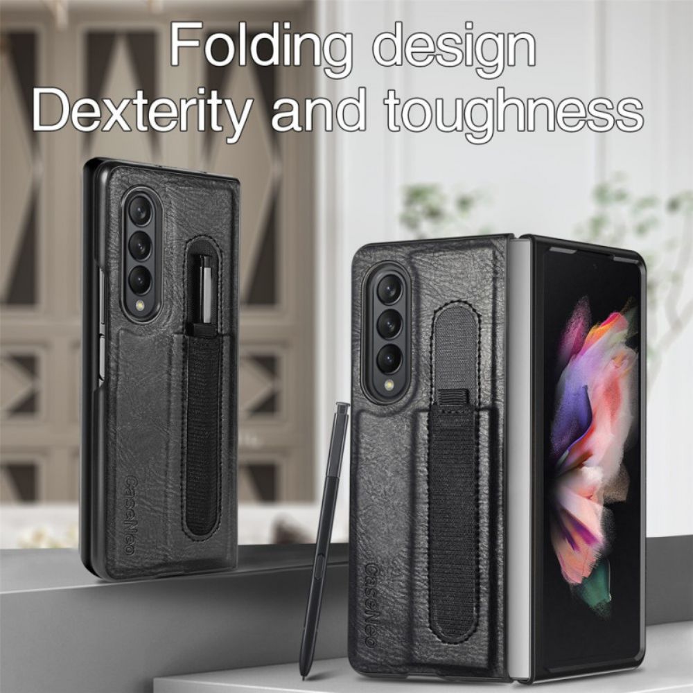 Hoesje voor Samsung Galaxy Z Fold 3 5G Stylushouder In Leerstijl Caseneo