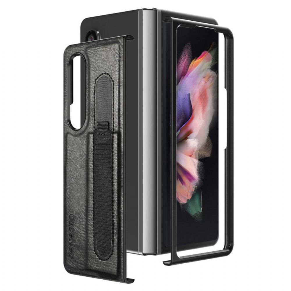 Hoesje voor Samsung Galaxy Z Fold 3 5G Stylushouder In Leerstijl Caseneo