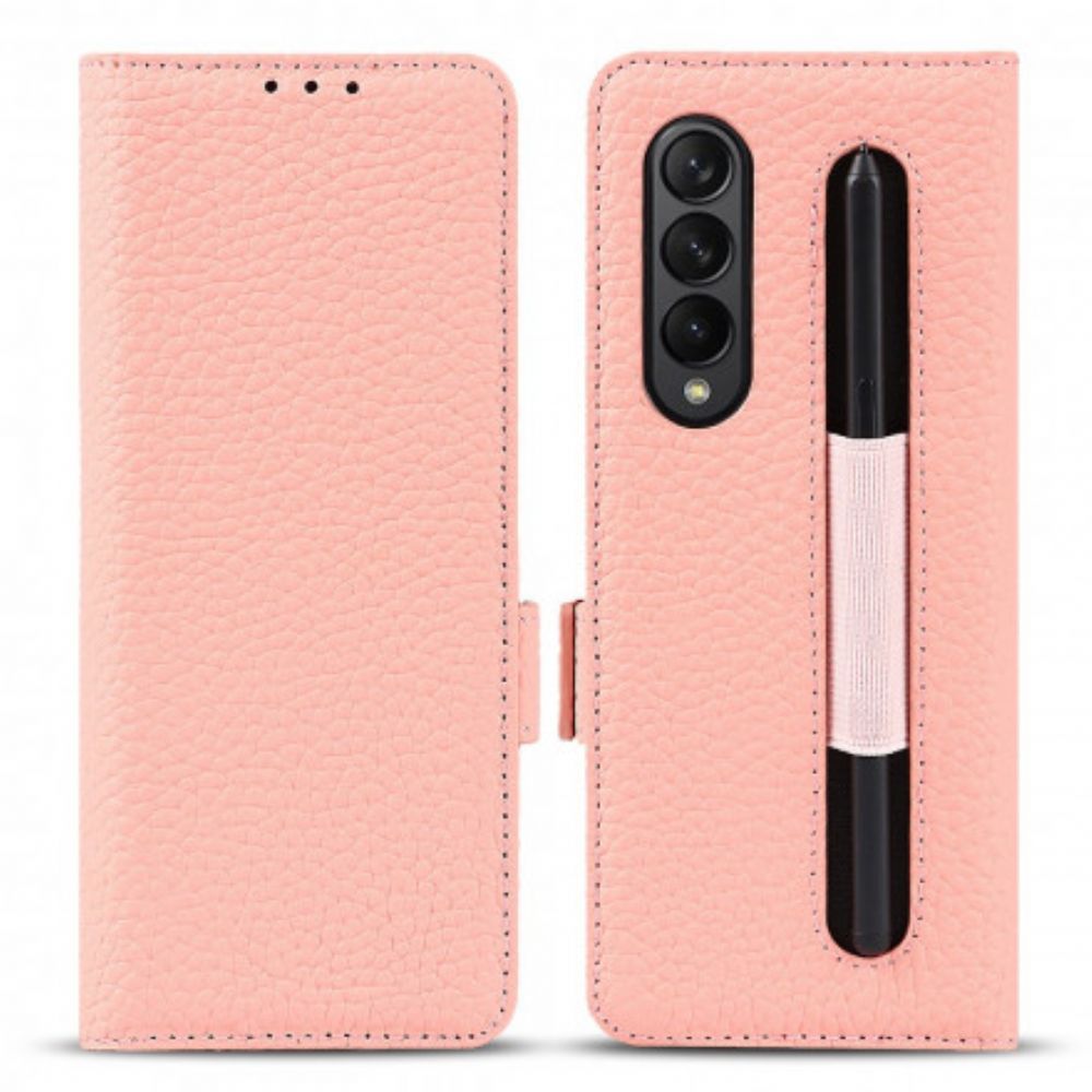 Leren Hoesje voor Samsung Galaxy Z Fold 3 5G Echt Litchi Leer