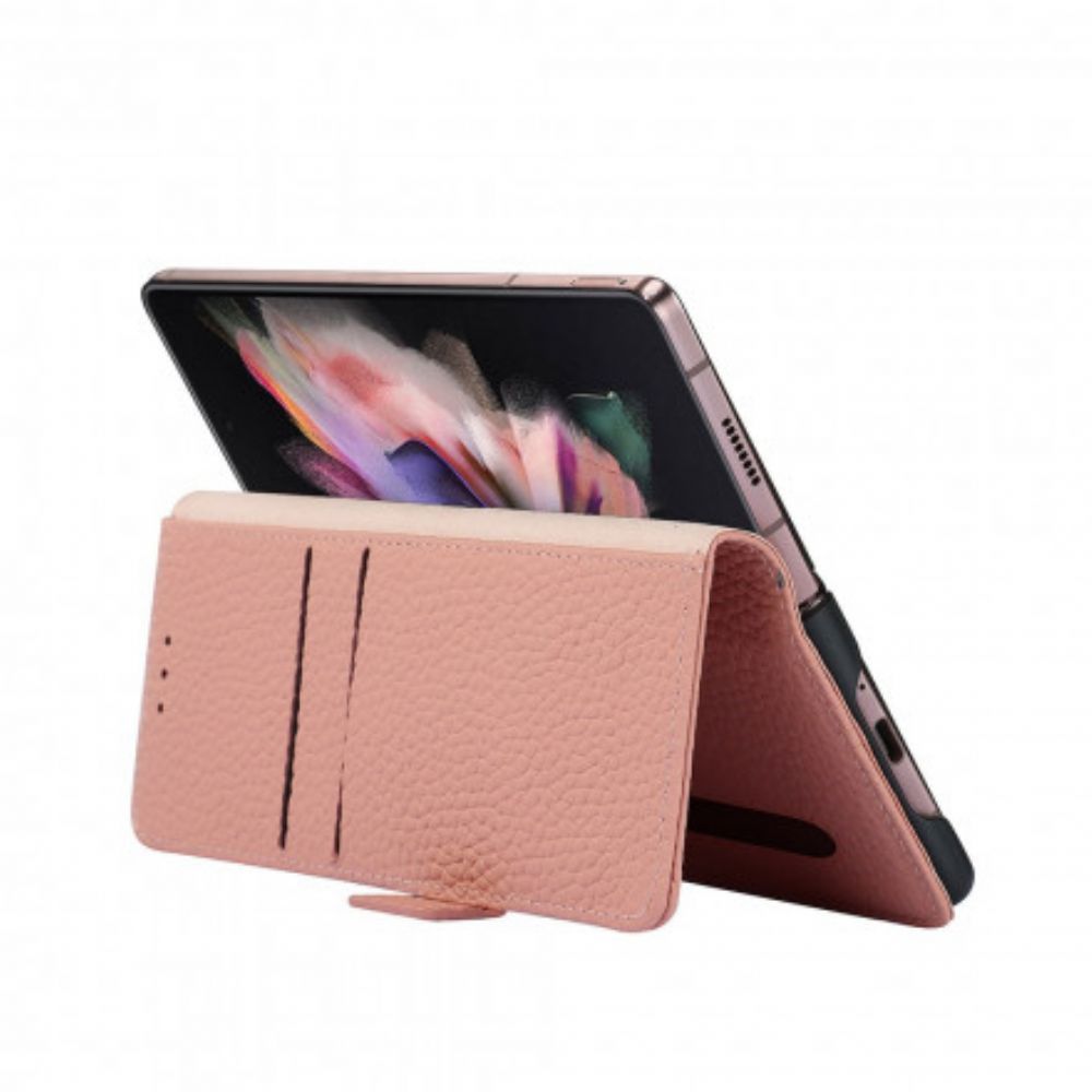 Leren Hoesje voor Samsung Galaxy Z Fold 3 5G Echt Litchi Leer