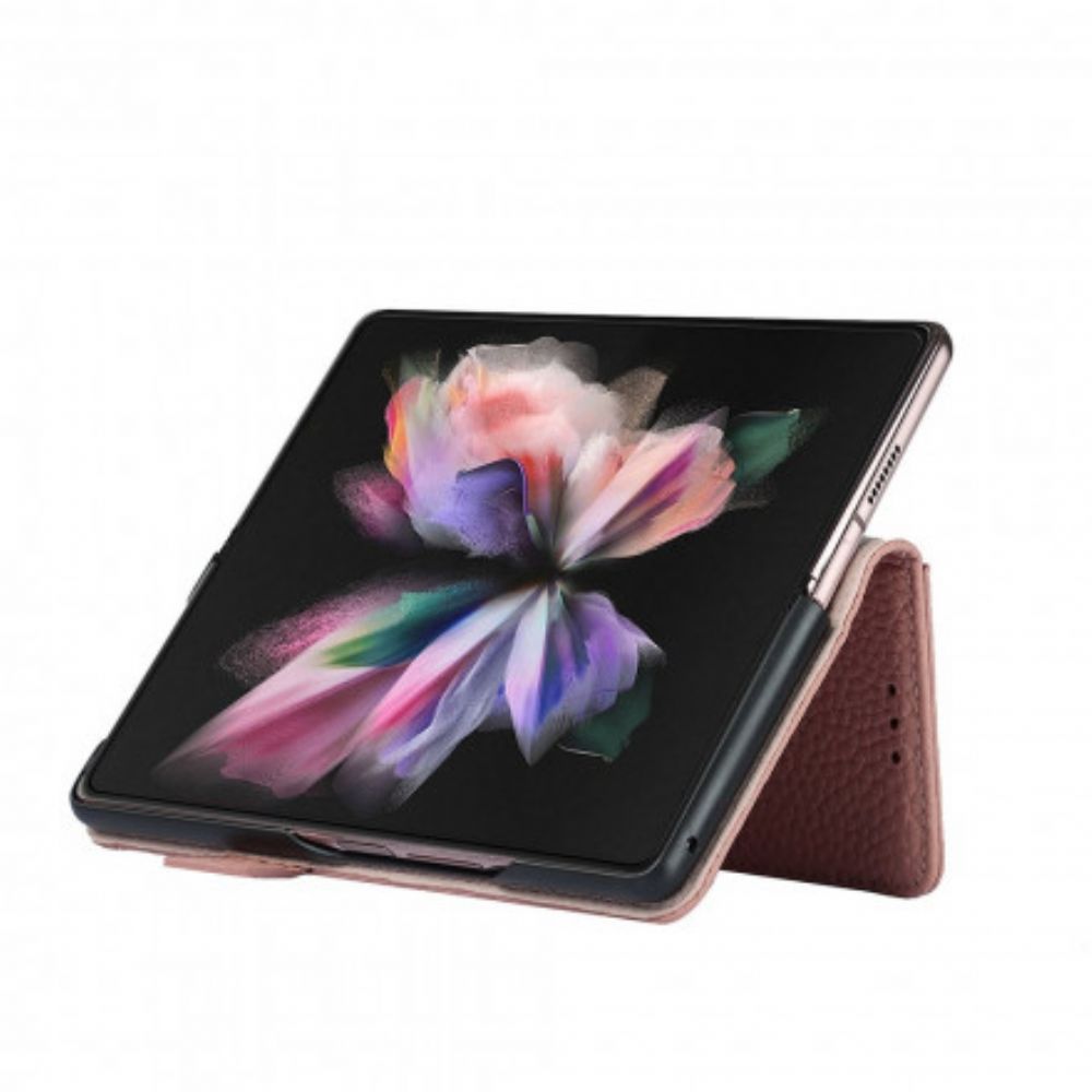 Leren Hoesje voor Samsung Galaxy Z Fold 3 5G Echt Litchi Leer