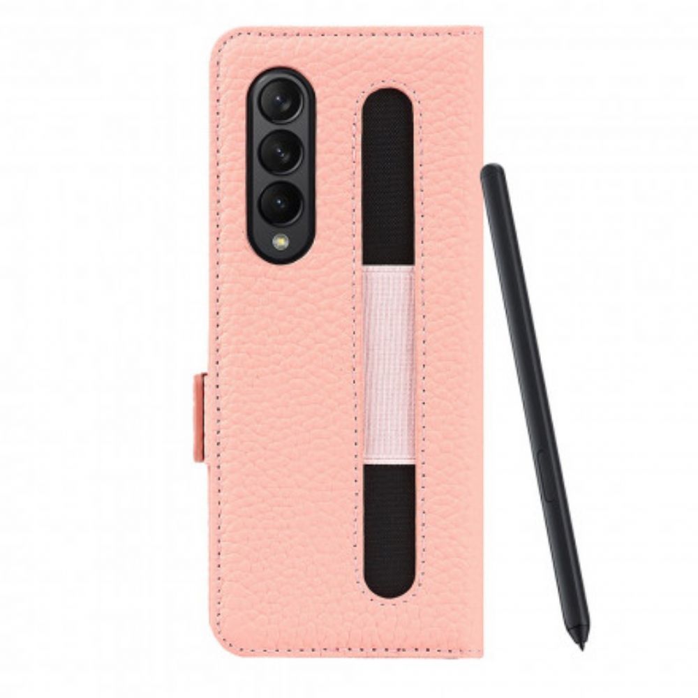 Leren Hoesje voor Samsung Galaxy Z Fold 3 5G Echt Litchi Leer