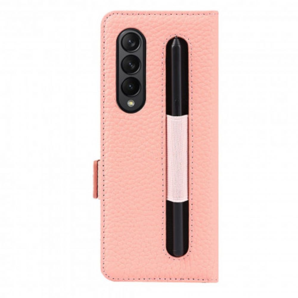 Leren Hoesje voor Samsung Galaxy Z Fold 3 5G Echt Litchi Leer