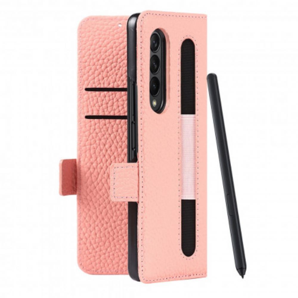 Leren Hoesje voor Samsung Galaxy Z Fold 3 5G Echt Litchi Leer