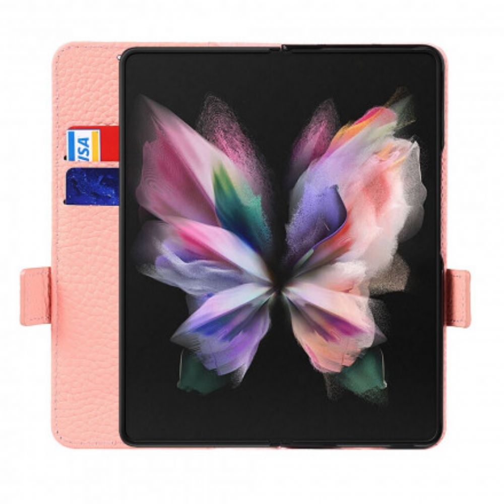 Leren Hoesje voor Samsung Galaxy Z Fold 3 5G Echt Litchi Leer